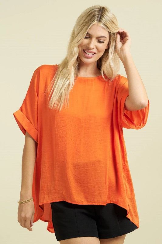 High Low Pleated Back Top