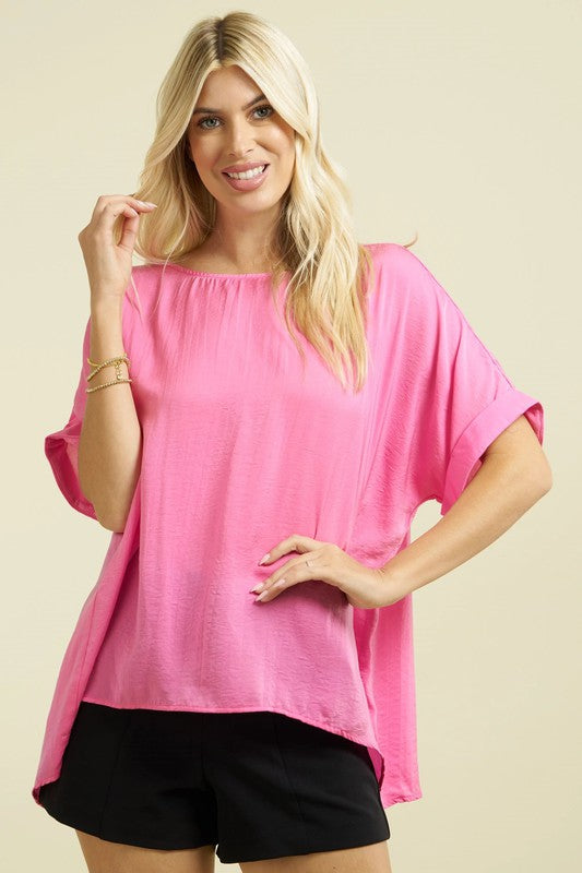 High Low Pleated Back Top