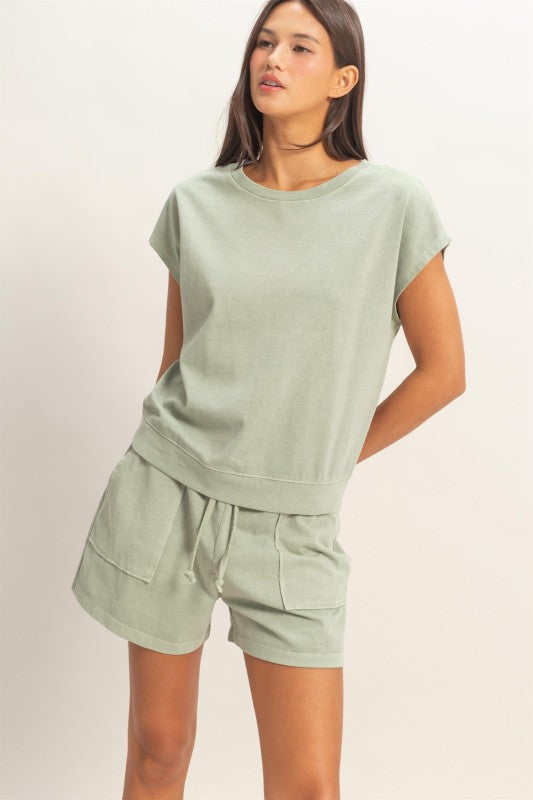 Sleeveless Crew Neck Top And Shorts Set