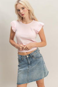 Flutter Sleeve Ribbed Cropped Top