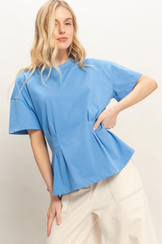 Pleated Hem Crew Neck Top