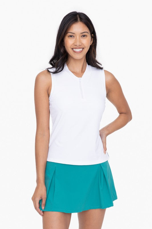 GREEN - Half Zip Mandarin Collar Active Top