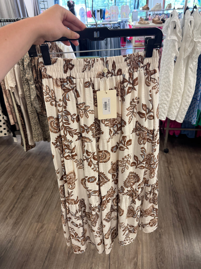 Brown bloom floral skirt