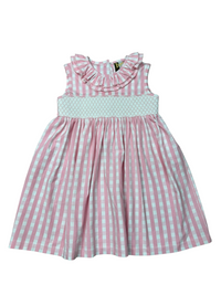 Banana Split Pink Gingham Geo Dress w/ Pearls