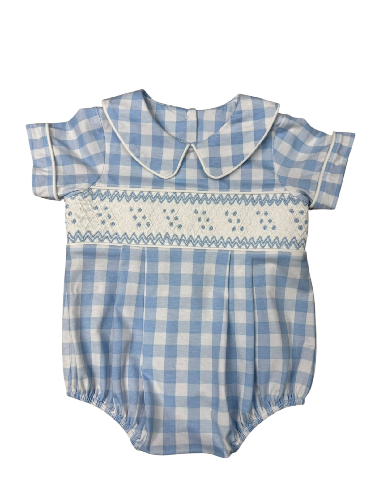 Banana Split Blue Gingham Smocked Geo Bubble