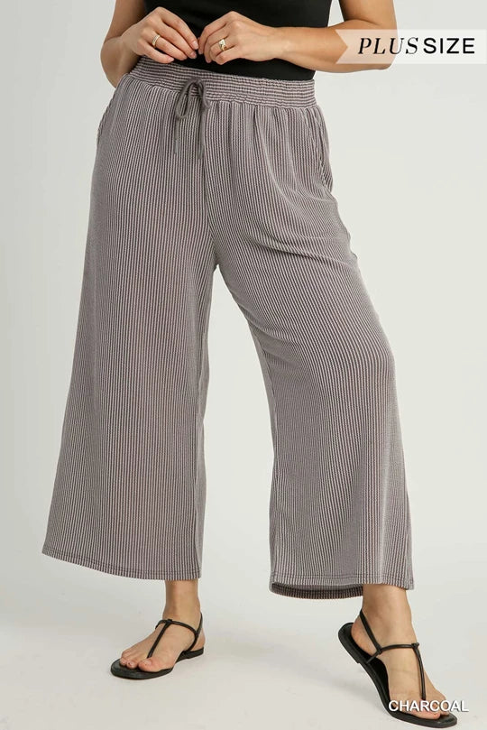 Textured Knit Straight Fit Pants with Elastic Front Tie & Pockets