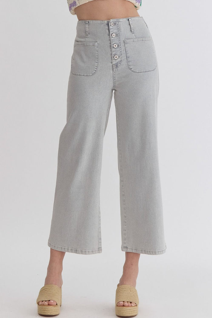 Solid high-waisted wide-leg pants