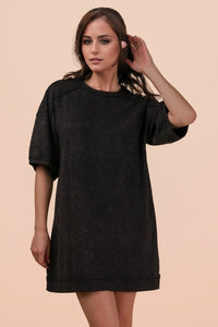 Mineral Washed French Terry Knit Casual Mini Dress