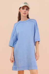 Mineral Washed French Terry Knit Casual Mini Dress