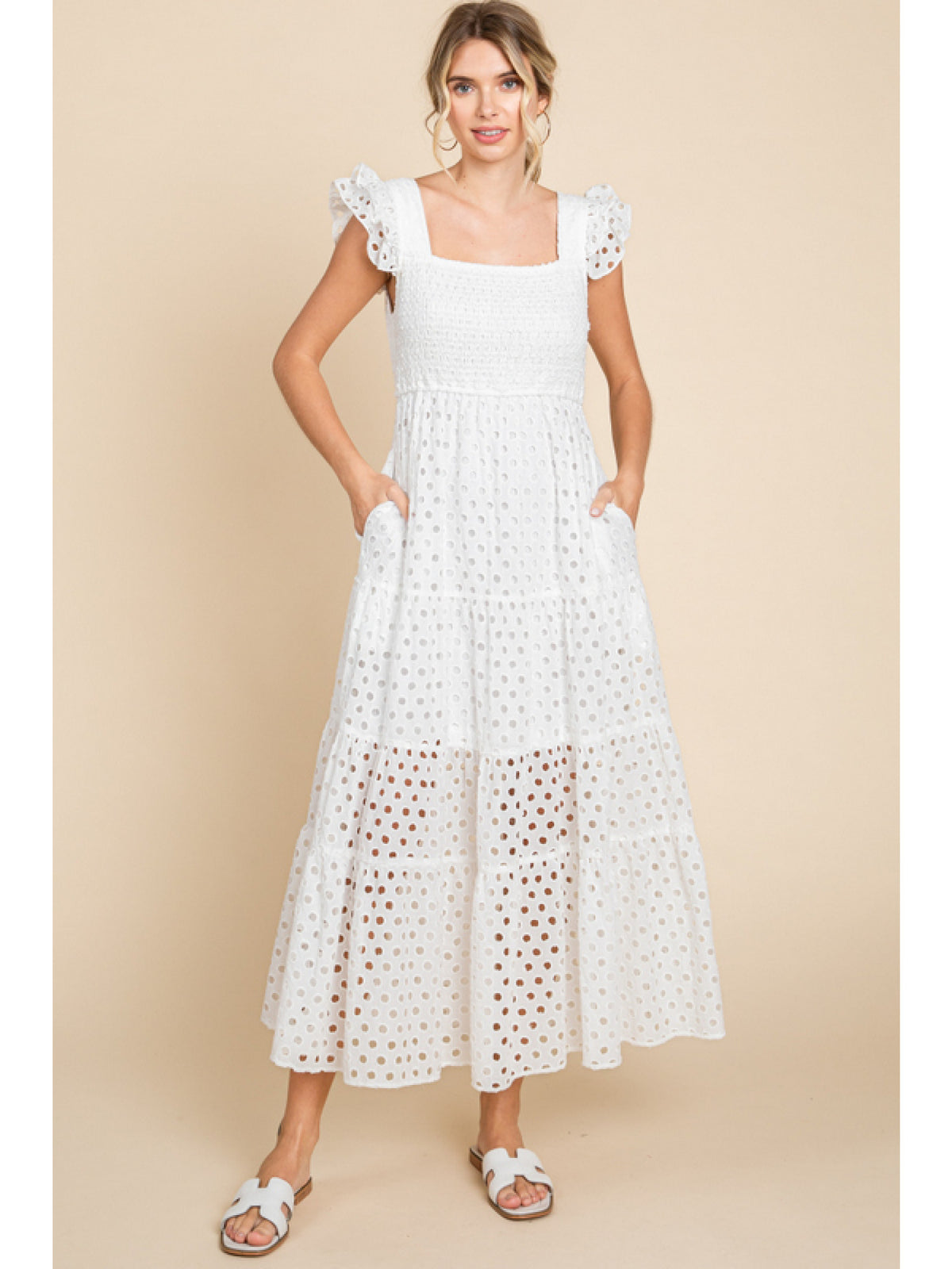 Solid eyelet maxi dress