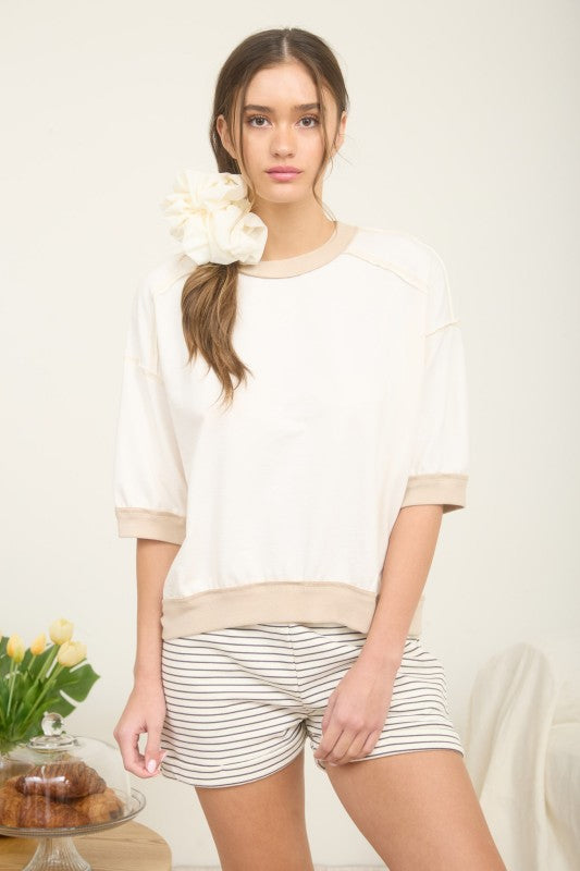 Contrast Trim Raglan Short Sleeve Knit Top