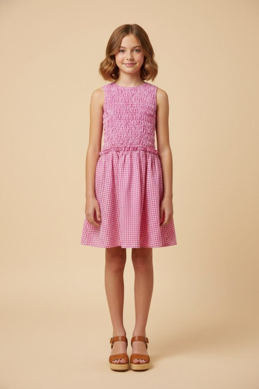 Girls Gingham Smocked Seersucker Tank Dress