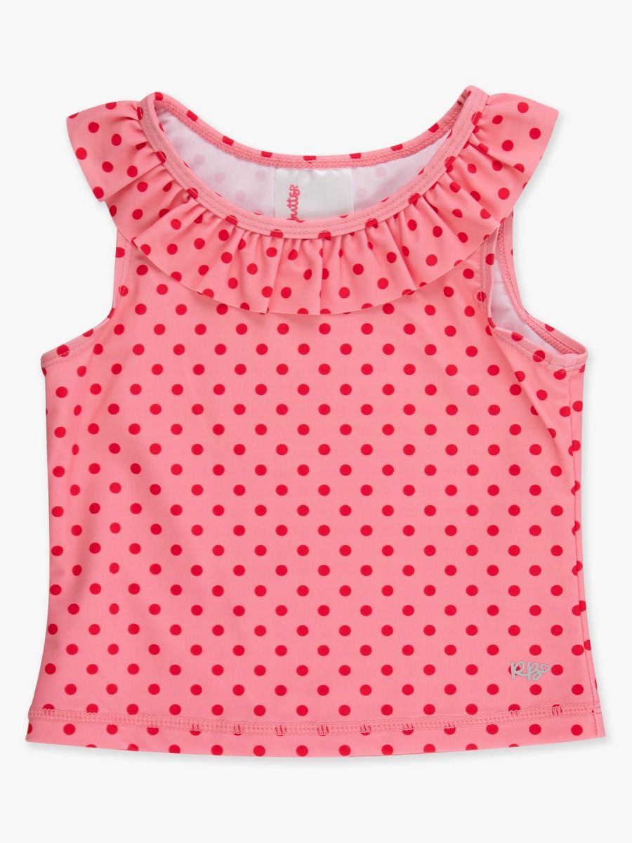 RuffleButts Active Ruffle Tank Top Bubblegum & Vintage Red Polka Dots