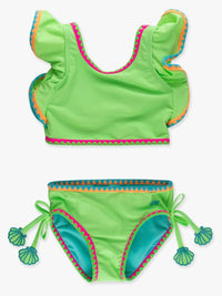 RuffleButts Neon Honeydew Crochet Detail Butterfly Tankini 2-Piece Swimsuit