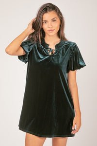 Puff Sleeve Velvet Holiday Mini Dress