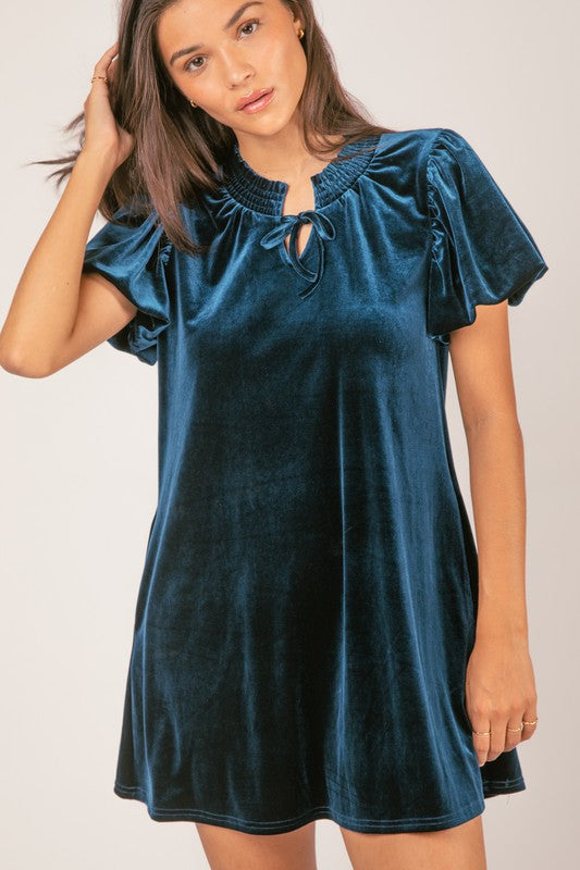 Puff Sleeve Velvet Holiday Mini Dress