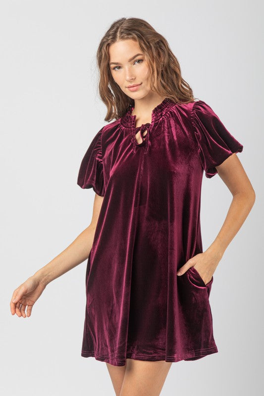 Puff Sleeve Velvet Holiday Mini Dress