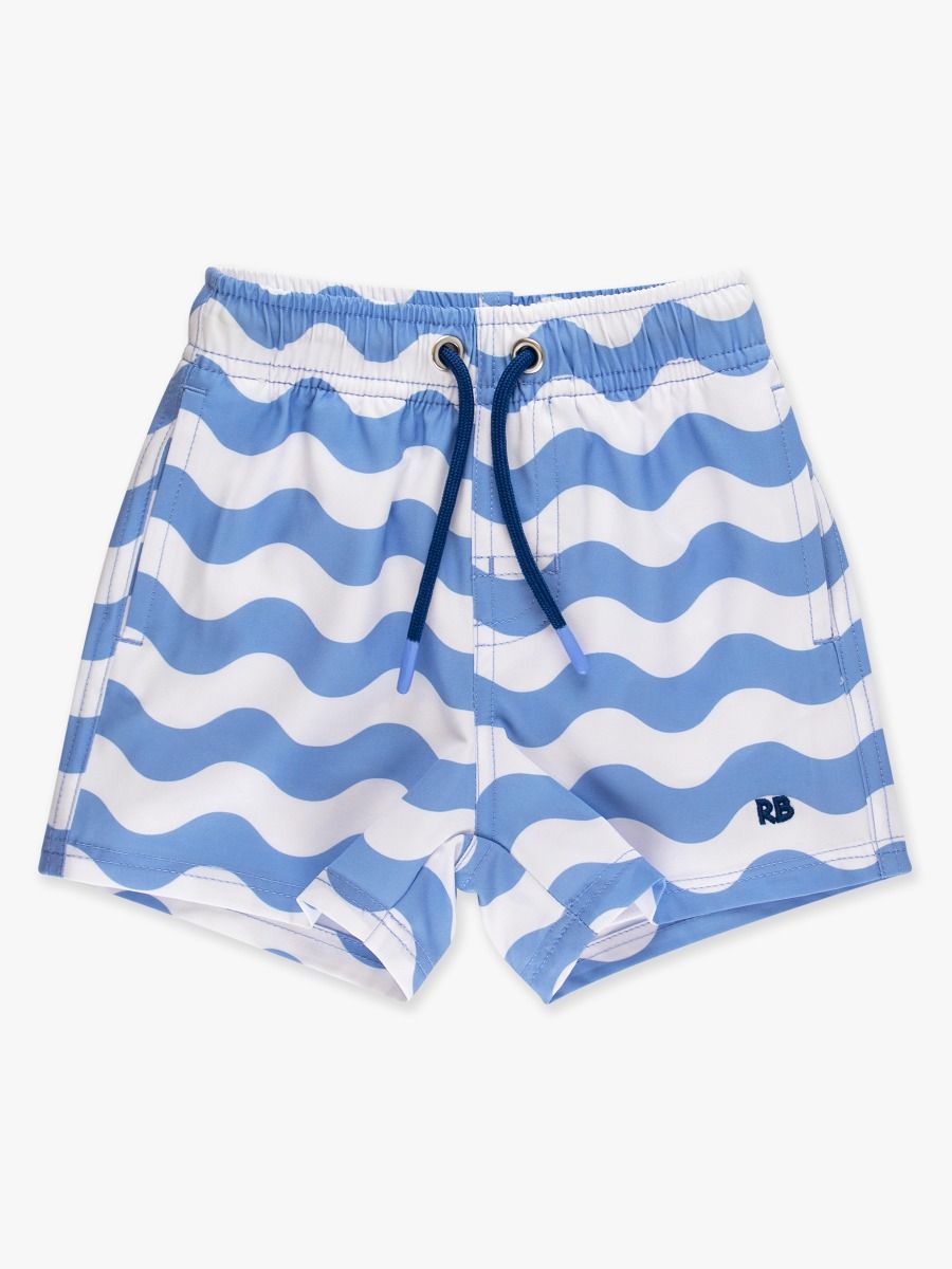 RuggedButts Periwinkle Blue Wavy Stripe Performance Hybrid Swim Trunks