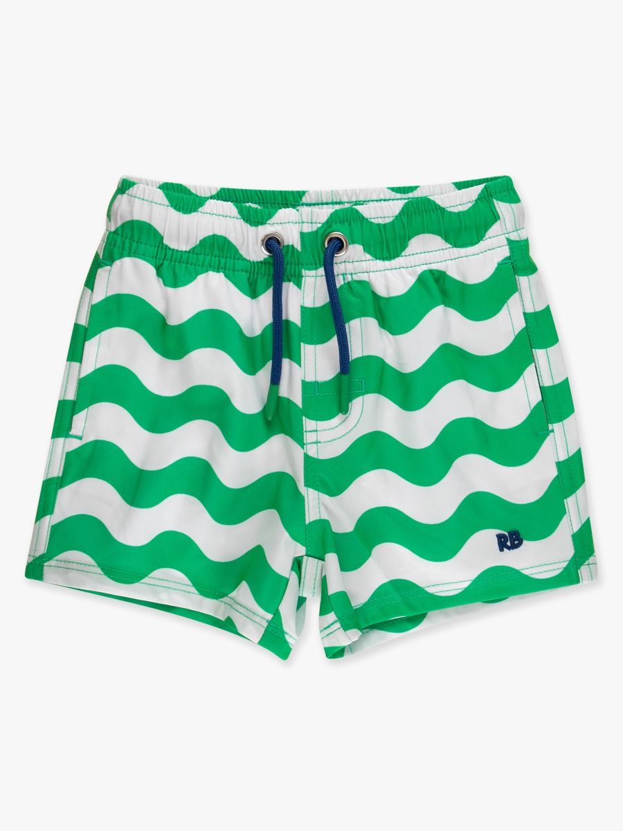 RuggedButts Bright Green Wavy Stripe Performance Hybrid Swim Trunks