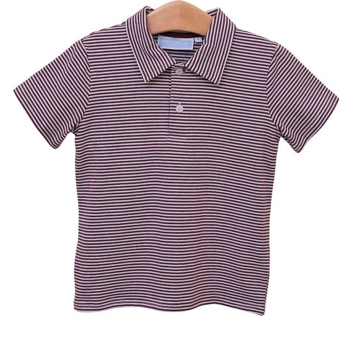 Trotter Street Henry Game Day Polo- Maroon Stripe