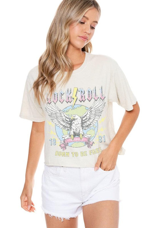 ROCK N ROLL BORN TO BE FREE VINTAGE GRAPHIC TEE