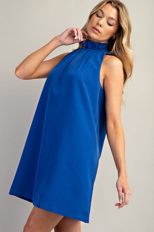 Ruffled edge high neck with tie back