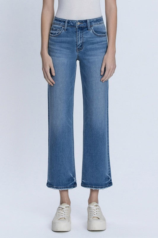 Lovervet High Rise Medium Wash Ankle Slim Wide Jeans