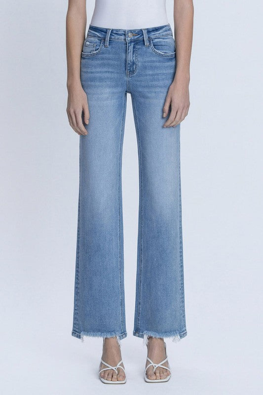 Lovervet Mid Rise Distressed Hem Slim Wide Jeans