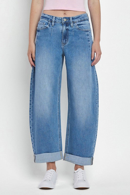 Vervet Super High Rise Double Cuffed Barrel Jeans