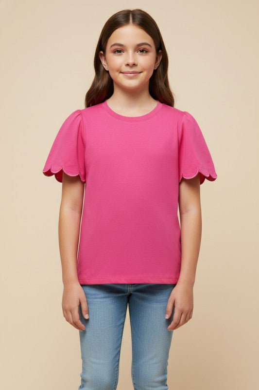 Girls Scallop Sleeve Knit T Shirt