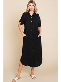 Solid midi dress with collar neck