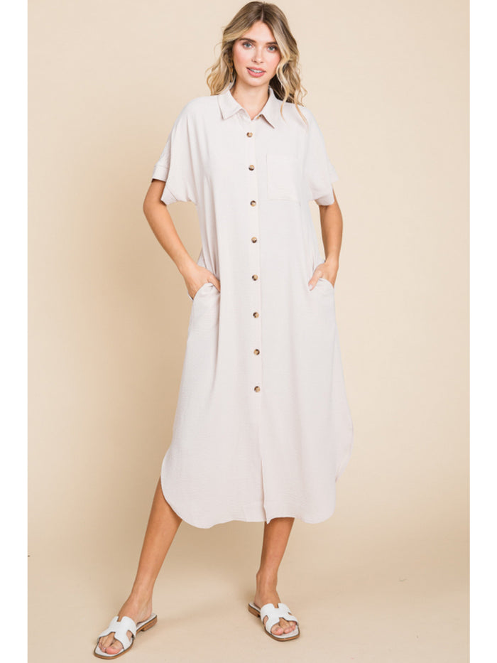Solid midi dress with collar neck