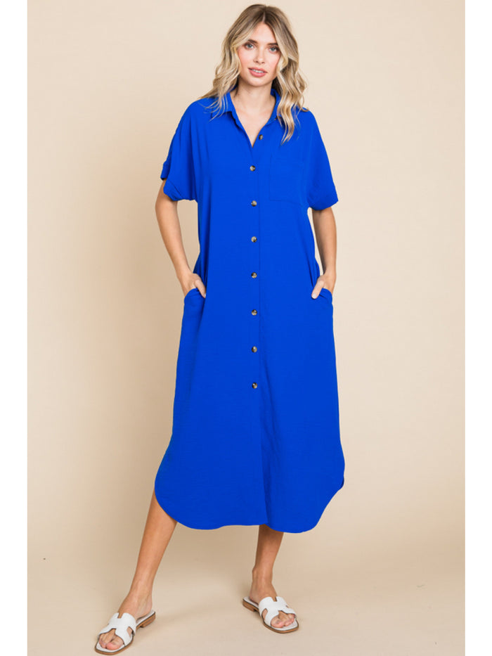 Solid midi dress with collar neck