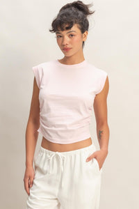 Ruched Waist Sleeveless Cotton Top