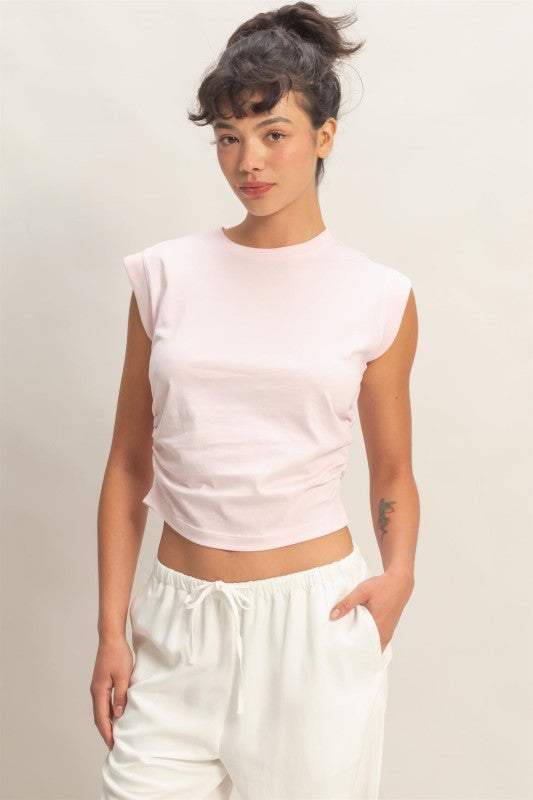 Ruched Waist Sleeveless Cotton Top