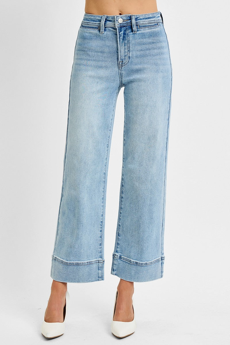 Risen Size High Rise Crop Wide Jeans