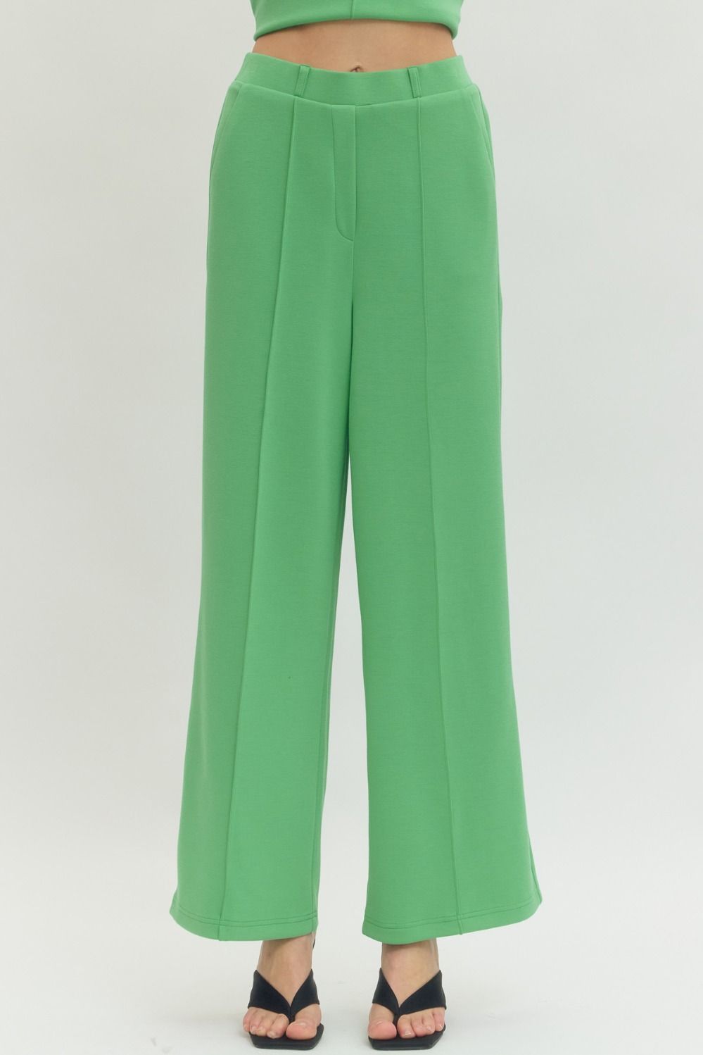 Solid knit wide leg pants
