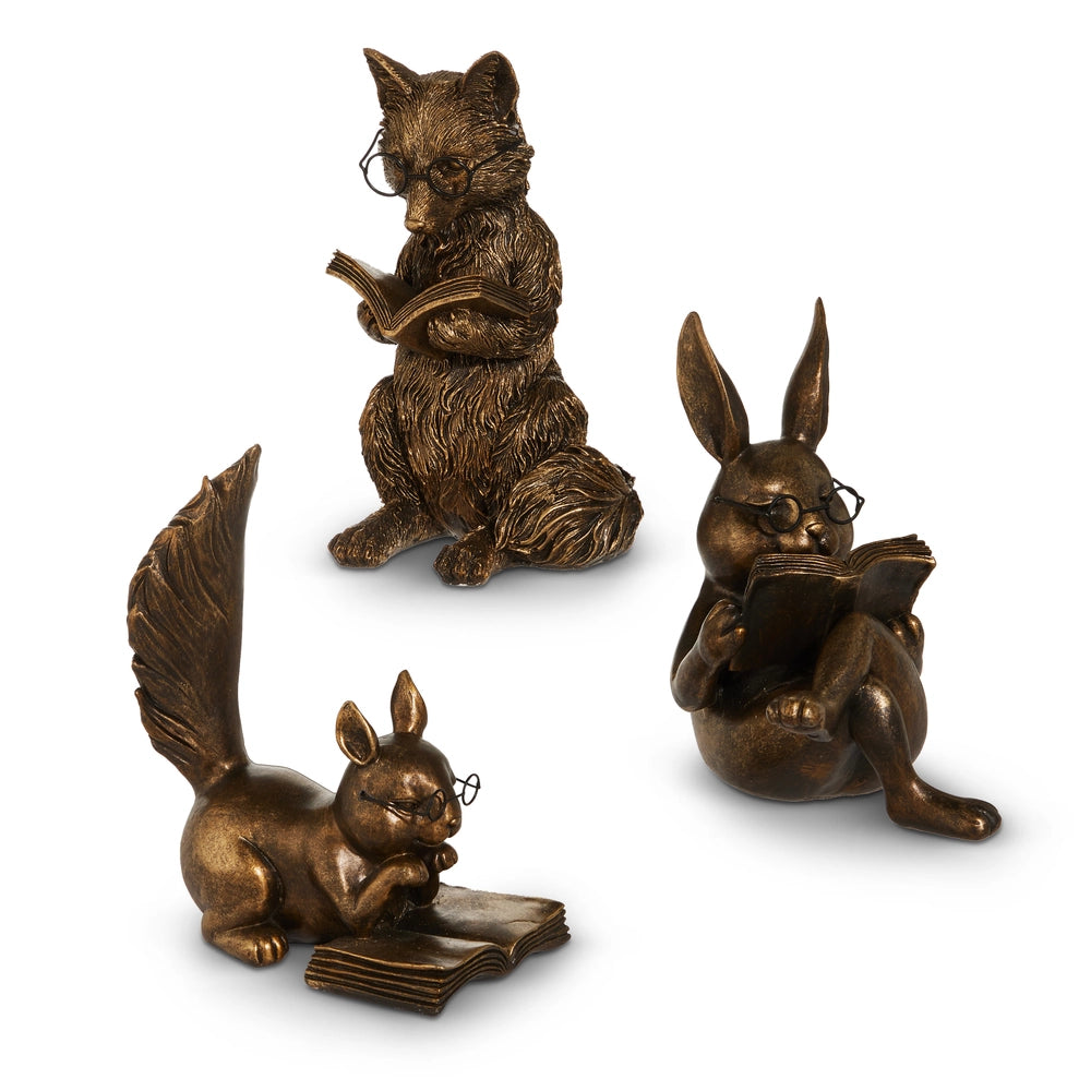 Raz 6.25" Antique Gold Reading Forest Friends
