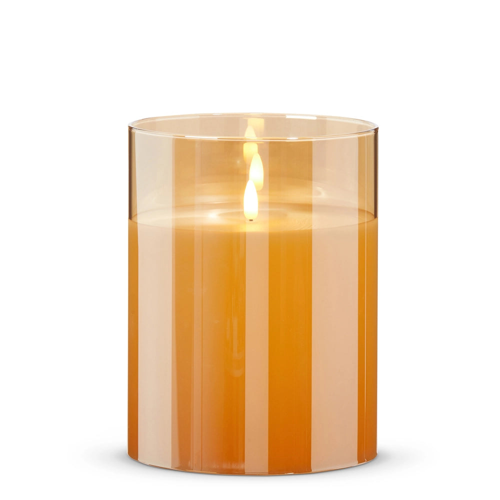 Raz 6" X 8" Gold Glass Ivory Pillar Candle