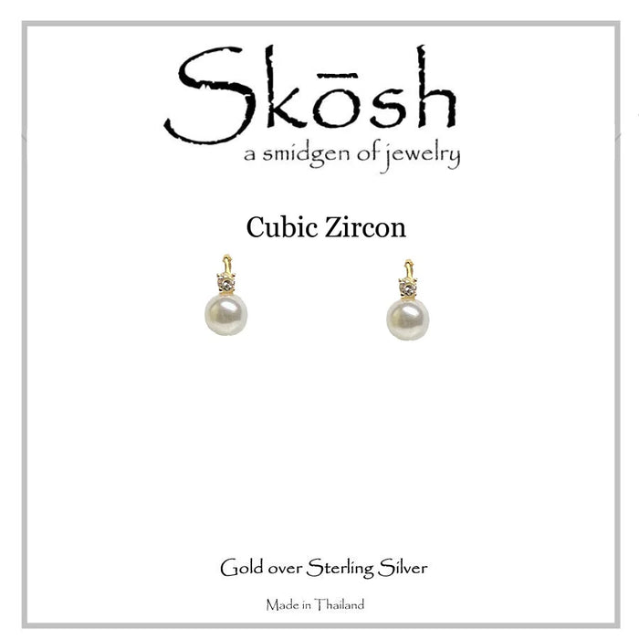 Skosh Gold Pearl with Small CZ Earring 57-655-2E