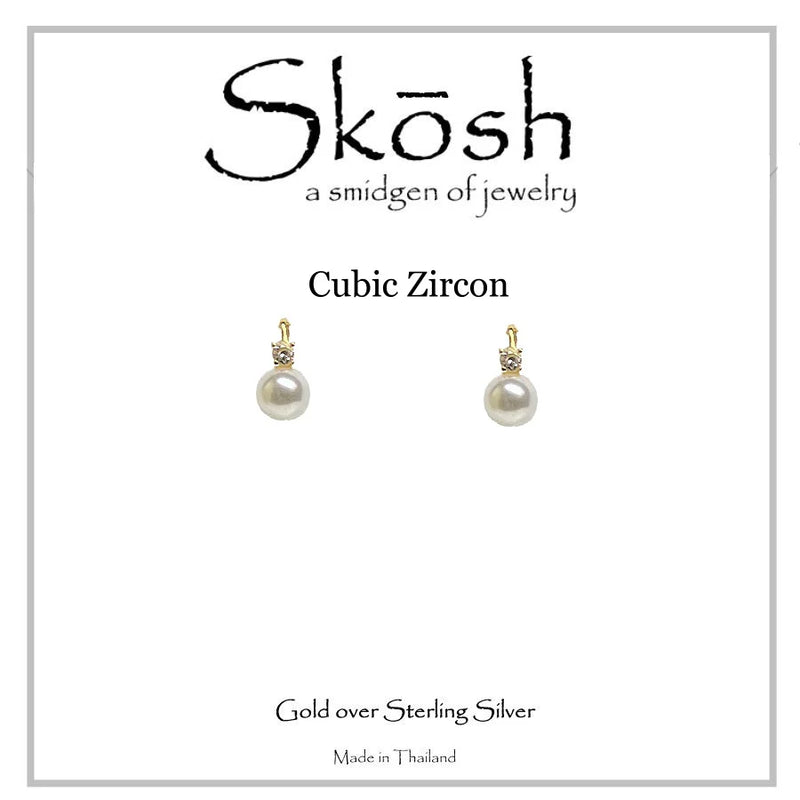 Skosh Gold Pearl with Small CZ Earring 57-655-2E