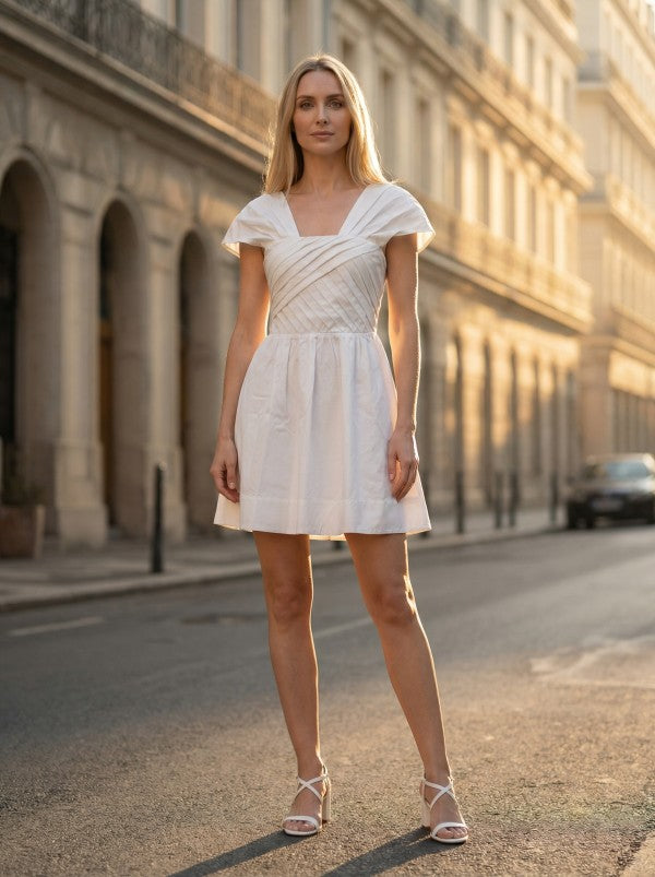 Pleated Bust Fit & Flare Mini Dress