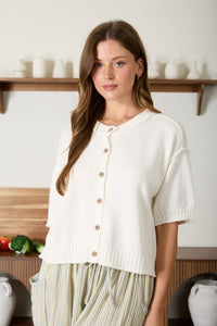 Raw Edge Detail Short Sleeve Knit Cardigan