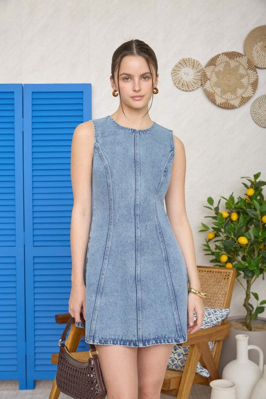 Round Neck Sleeveless Denim Mini Dress