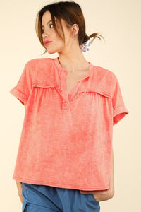 Split Neck Washed Knit Top