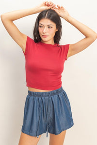 Fitted Cropped Cap Sleeve Top