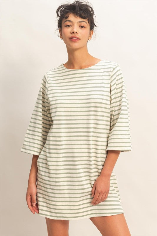 Striped Round Neck Half-sleeve Mini Dress