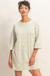 Striped Round Neck Half-sleeve Mini Dress
