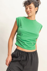 Ruched Waist Sleeveless Cotton Top