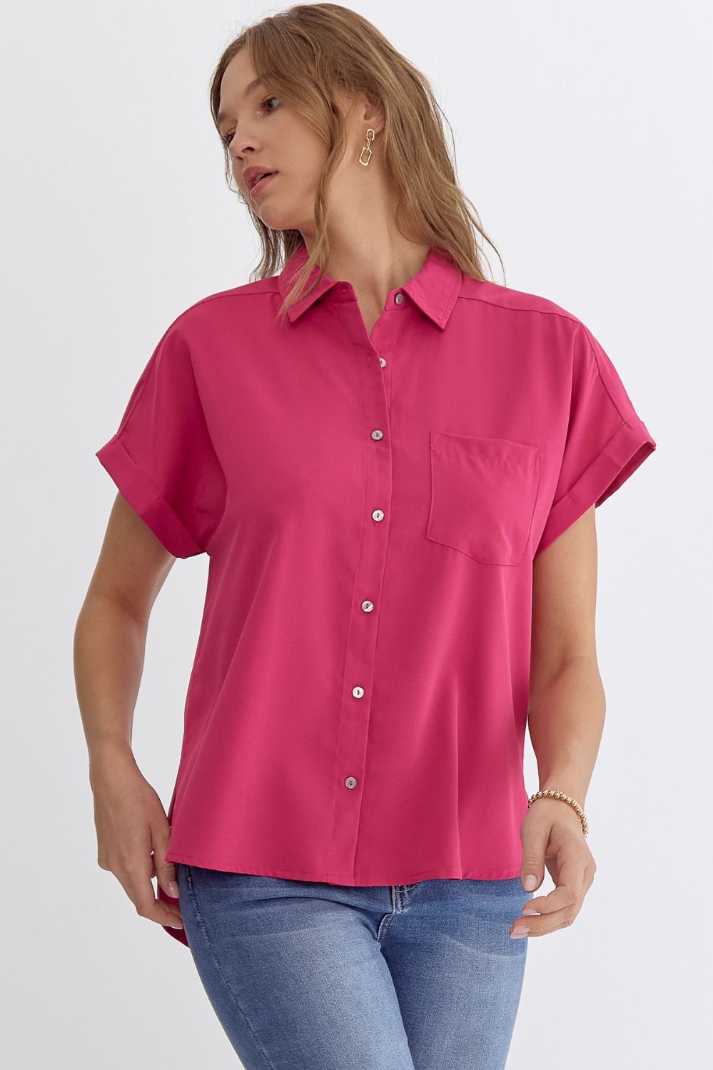 Solid button down collared top